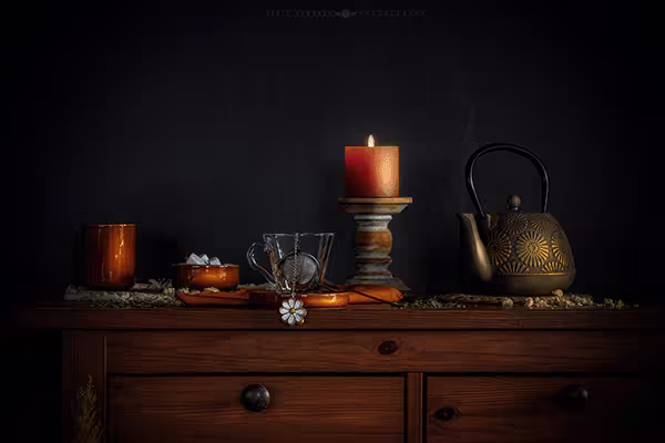 Nature morte fine art, textures et lumière contrôlée